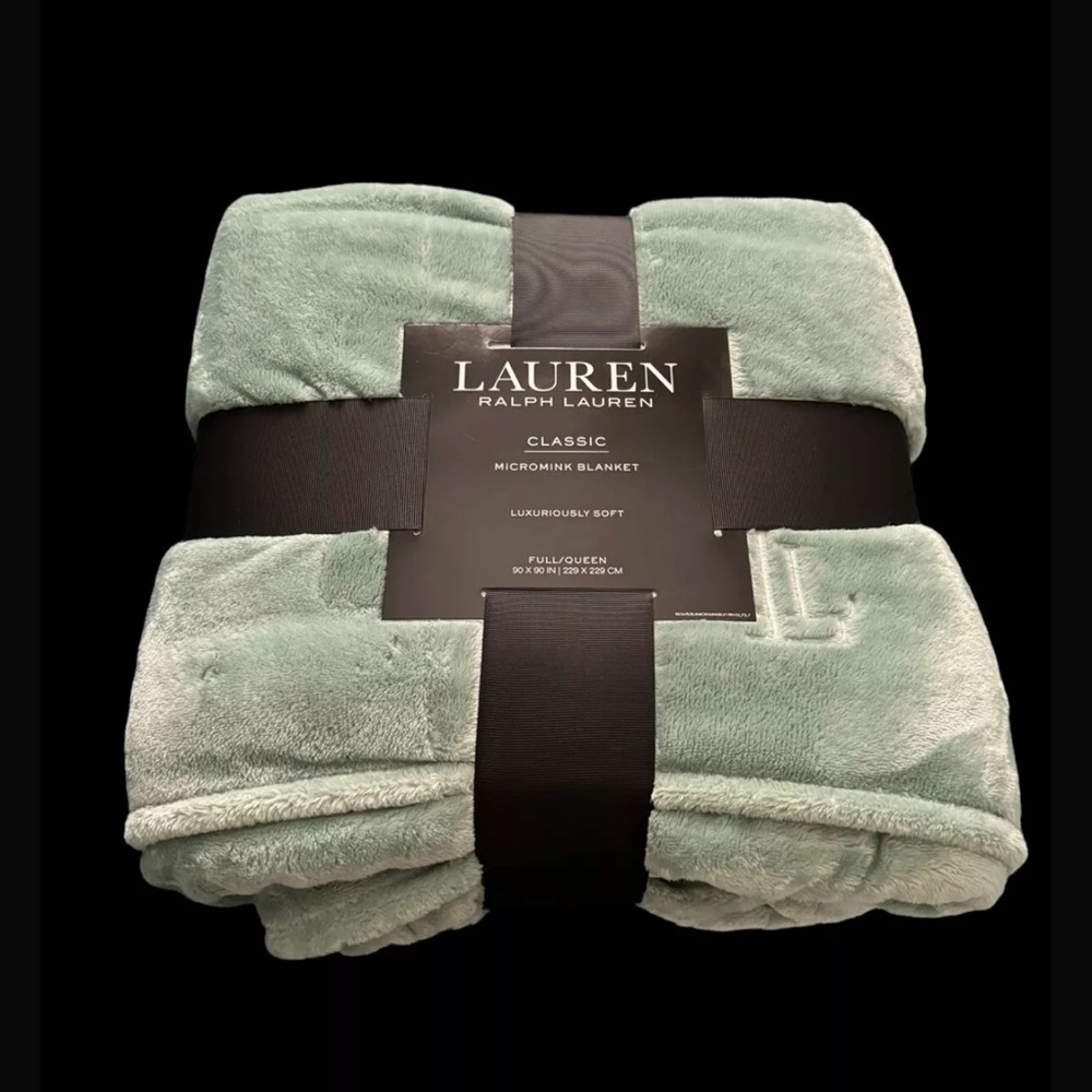 Lauren Ralph Lauren Classic Micromink Blanket F/Q Seafoam Green -NEW
